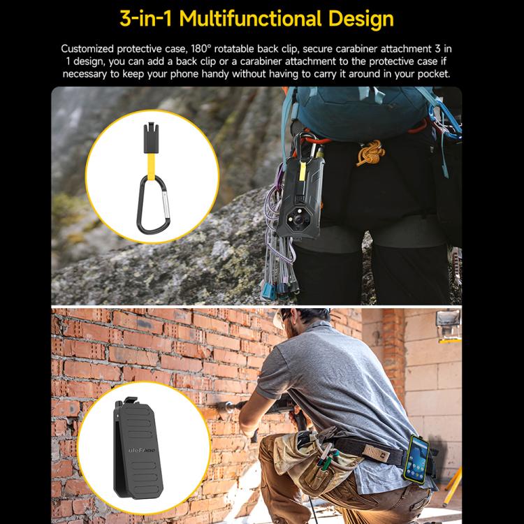 For Ulefone Armor X16 / X16 Pro Ulefone Back Clip Phone Case with Carabiner(Black) - free shipping - PMC TechLife - Order now!