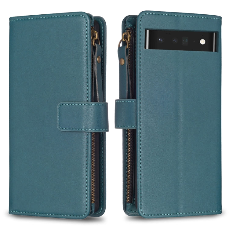 For Google Pixel 7 Pro 9 Card Slots Zipper Wallet Leather Flip Phone Case(Green) - Google Cases by PMC Jewellery | Online Shopping South Africa | PMC Jewellery | Buy Now Pay Later Mobicred