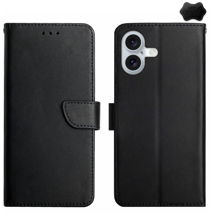 For iPhone 16 Plus Genuine Leather Fingerprint-proof Flip Phone Case(Black) - iPhone 16 Plus Cases by PMC Jewellery | Online Shopping South Africa | PMC Jewellery | Buy Now Pay Later Mobicred