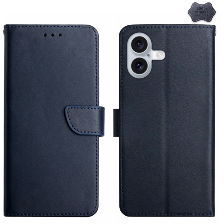 For iPhone 16 Genuine Leather Fingerprint-proof Flip Phone Case(Blue) - iPhone 16 Cases by PMC Jewellery | Online Shopping South Africa | PMC Jewellery | Buy Now Pay Later Mobicred