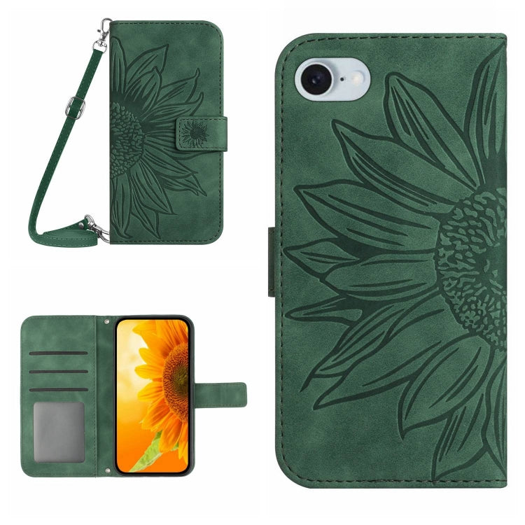 For iPhone SE 2024 Skin Feel Sun Flower Embossed Flip Leather Phone Case with Lanyard(Green) - More iPhone Cases by PMC Jewellery | Online Shopping South Africa | PMC Jewellery | Buy Now Pay Later Mobicred