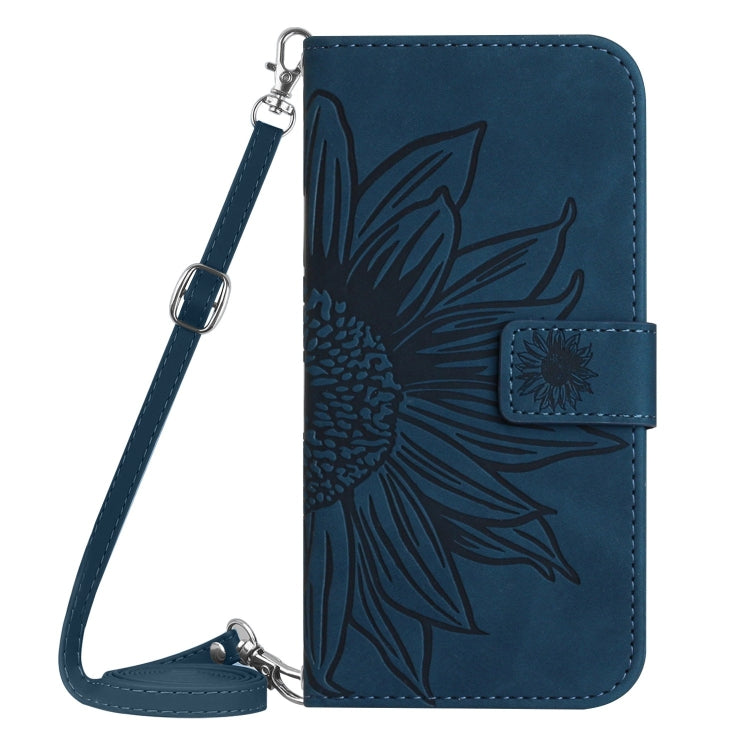 For iPhone SE 2024 Skin Feel Sun Flower Embossed Flip Leather Phone Case with Lanyard(Inky Blue) - More iPhone Cases by PMC Jewellery | Online Shopping South Africa | PMC Jewellery | Buy Now Pay Later Mobicred