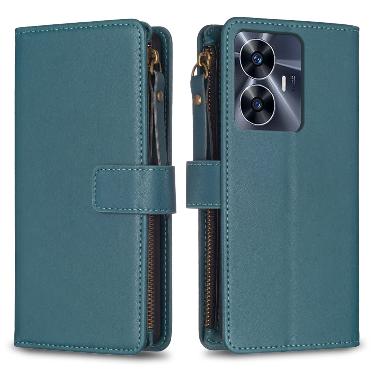 For Realme C55 9 Card Slots Zipper Wallet Leather Flip Phone Case(Green) - Realme Cases by PMC Jewellery | Online Shopping South Africa | PMC Jewellery | Buy Now Pay Later Mobicred