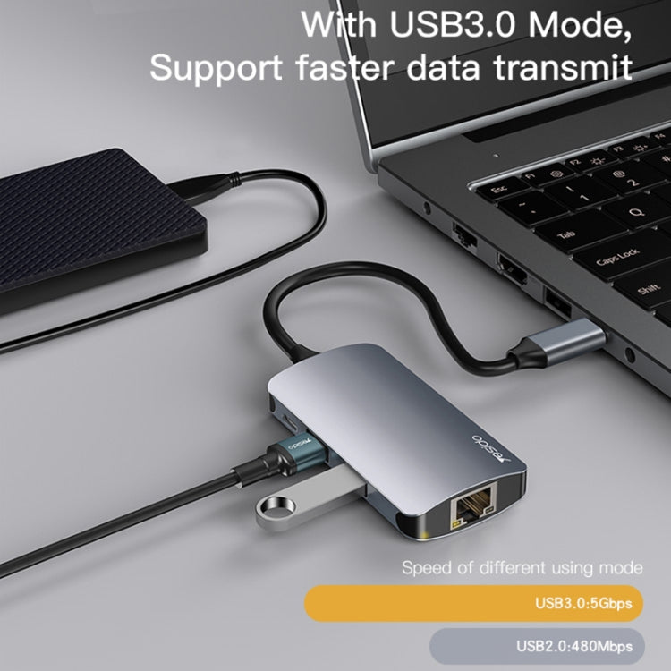 Yesido HB15 6 in 1 USB-C / Type-C Ports Multifunctional Docking Station HUB Adapter - USB HUB by Yesido | Online Shopping South Africa | PMC Jewellery | Buy Now Pay Later Mobicred