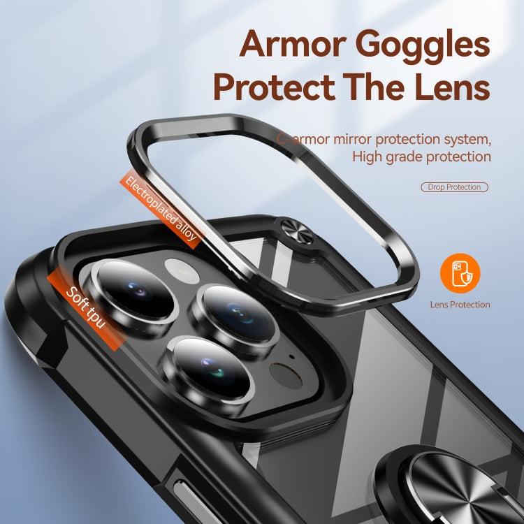 For iPhone 16 Pro TPU + PC Lens Protection Phone Case with Ring Holder(Black) - iPhone 16 Pro Cases by PMC TechLife | Online Shopping South Africa | PMC TechLife | Buy Now Pay Later Mobicred