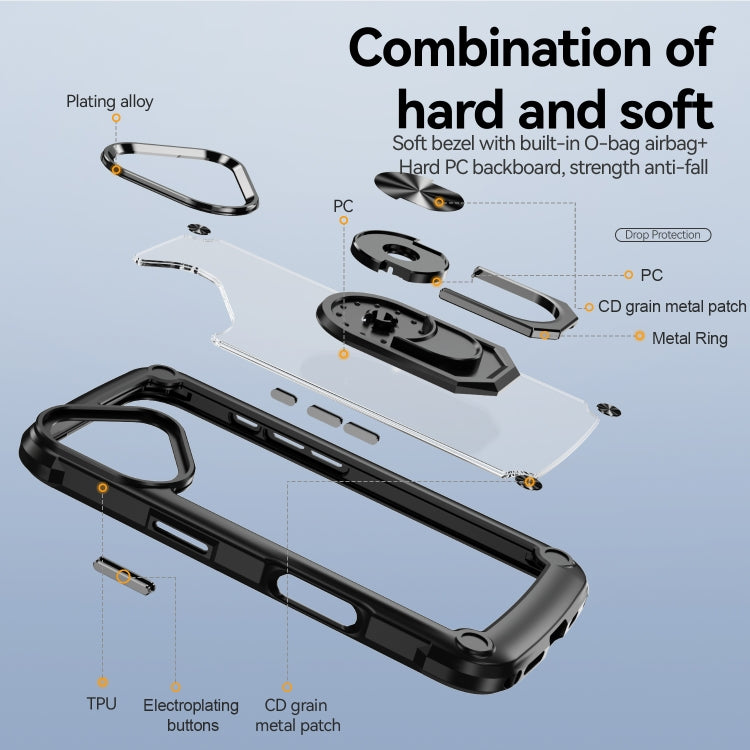 For iPhone 16 TPU + PC Lens Protection Phone Case with Ring Holder(Black) - iPhone 16 Cases by PMC TechLife | Online Shopping South Africa | PMC TechLife | Buy Now Pay Later Mobicred