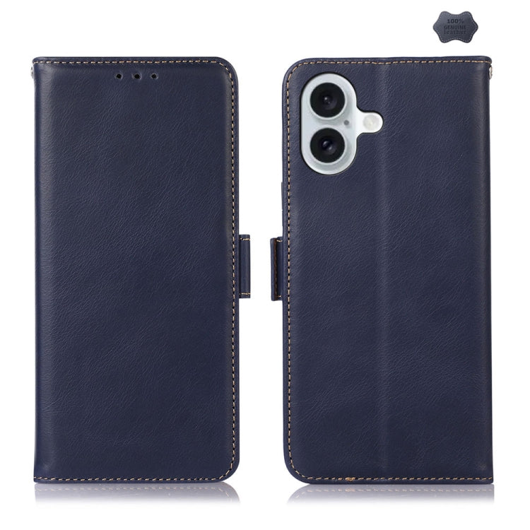 For iPhone 16 Crazy Horse Top Layer Cowhide Leather Phone Case(Blue) - iPhone 16 Cases by PMC TechLife | Online Shopping South Africa | PMC TechLife | Buy Now Pay Later Mobicred
