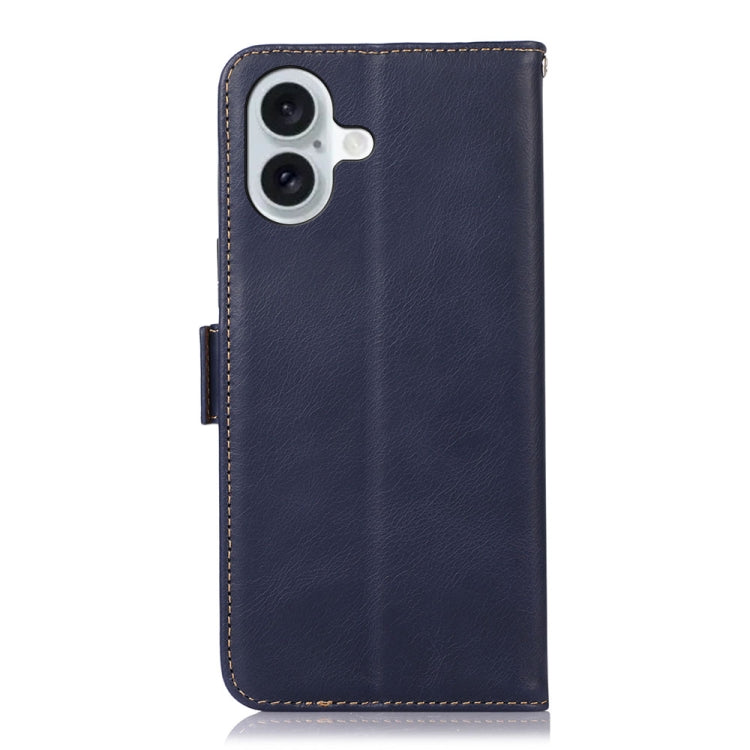 For iPhone 16 Crazy Horse Top Layer Cowhide Leather Phone Case(Blue) - iPhone 16 Cases by PMC Jewellery | Online Shopping South Africa | PMC Jewellery | Buy Now Pay Later Mobicred