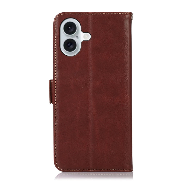 For iPhone 16 Crazy Horse Top Layer Cowhide Leather Phone Case(Brown) - iPhone 16 Cases by PMC TechLife | Online Shopping South Africa | PMC TechLife | Buy Now Pay Later Mobicred