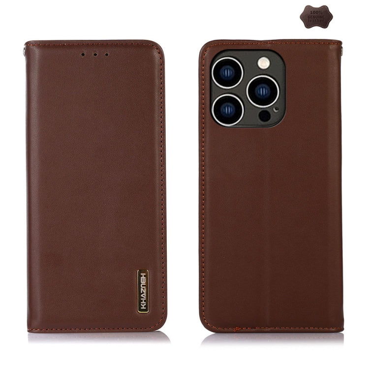 For iPhone 16 Pro Max KHAZNEH Nappa Top Layer Cowhide Leather Phone Case(Brown) - iPhone 16 Pro Max Cases by PMC TechLife | Online Shopping South Africa | PMC TechLife | Buy Now Pay Later Mobicred