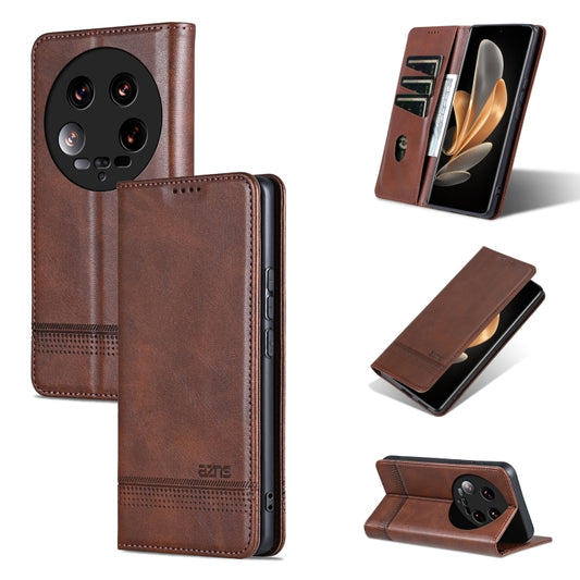 For Xiaomi 14 Ultra AZNS Magnetic Calf Texture Flip Leather Phone Case(Dark Brown) - 14 Ultra Cases by AZNS | Online Shopping South Africa | PMC Jewellery | Buy Now Pay Later Mobicred