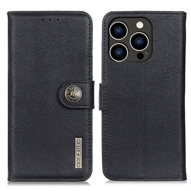 For iPhone 16 Pro Max KHAZNEH Cowhide Texture Horizontal Flip Leather Phone Case(Black) - iPhone 16 Pro Max Cases by PMC TechLife | Online Shopping South Africa | PMC TechLife | Buy Now Pay Later Mobicred
