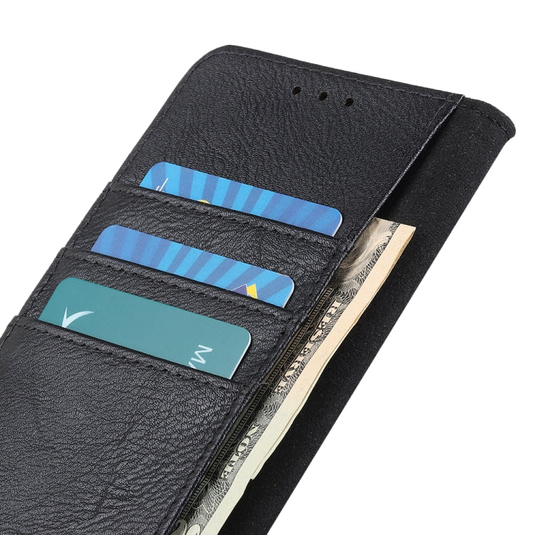 For iPhone 16e KHAZNEH Cowhide Texture Horizontal Flip Leather Phone Case(Black) - iPhone 16e Cases by PMC TechLife | Online Shopping South Africa | PMC TechLife | Buy Now Pay Later Mobicred