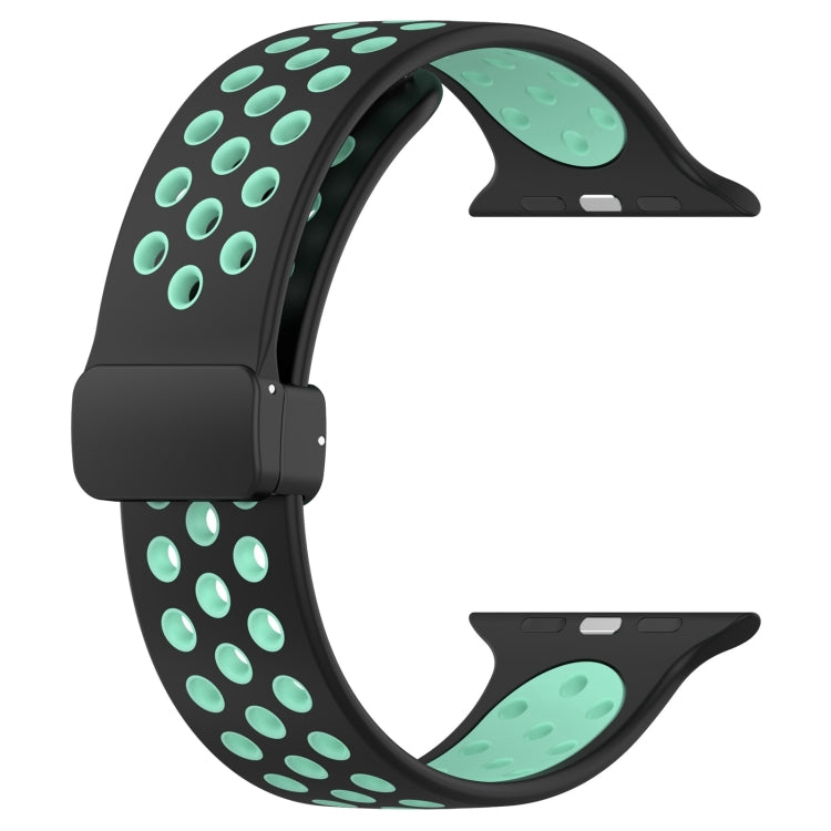 For Apple Watch Ultra 2 49mm Magnetic Buckle Silicone Watch Band(Black Cyan) - Watch Bands by PMC Jewellery | Online Shopping South Africa | PMC Jewellery