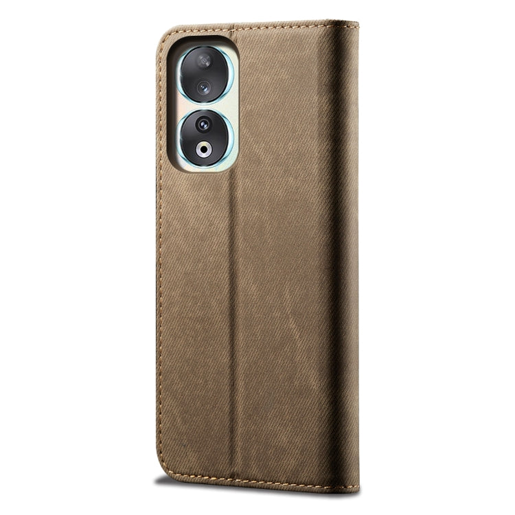 For Honor 90 Pro Denim Texture Flip Leather Phone Case(Khaki) - Honor Cases by PMC Jewellery | Online Shopping South Africa | PMC Jewellery | Buy Now Pay Later Mobicred