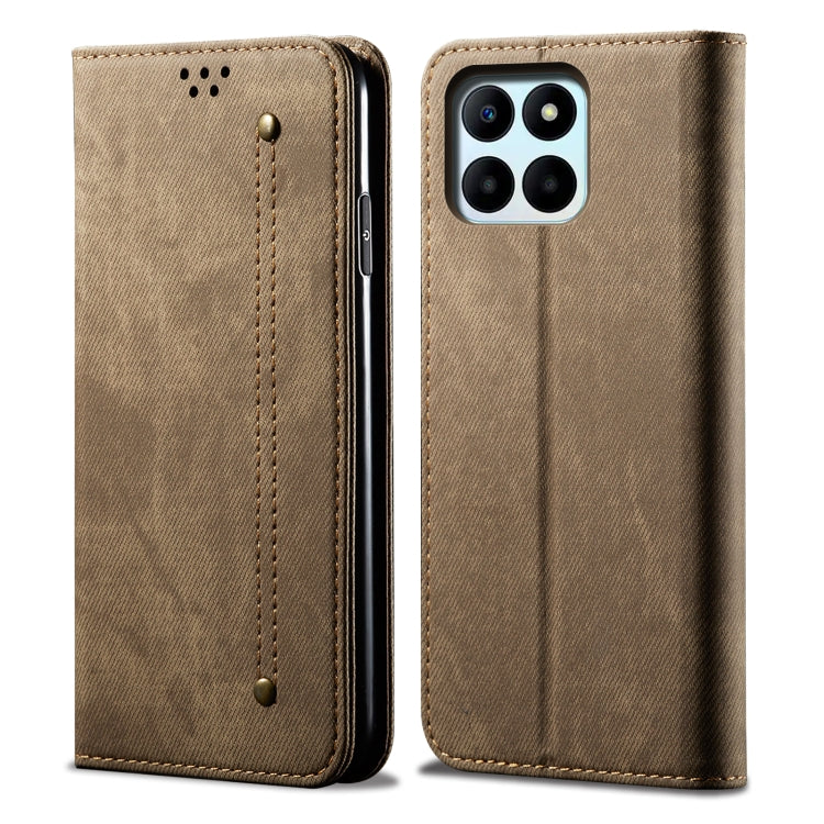 For Honor X8b 4G Global Denim Texture Flip Leather Phone Case(Khaki) - Honor Cases by PMC TechLife | Online Shopping South Africa | PMC TechLife | Buy Now Pay Later Mobicred