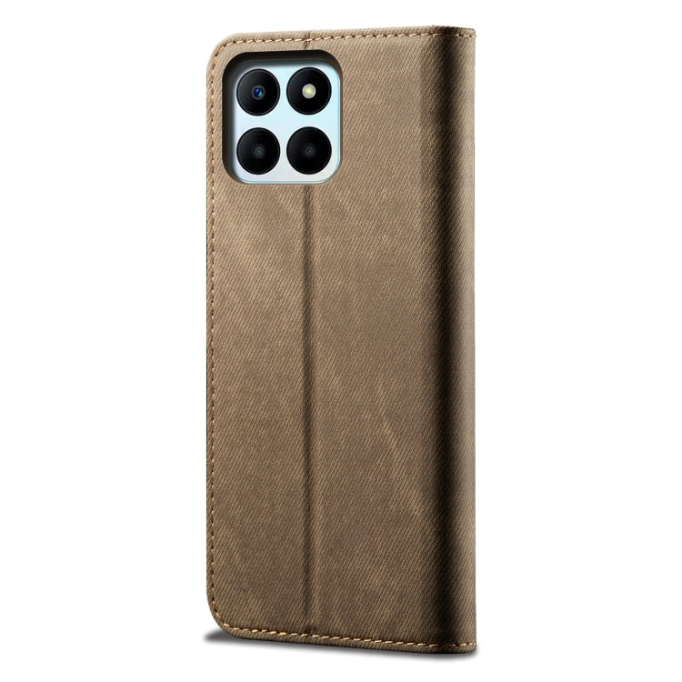 For Honor X8b 4G Global Denim Texture Flip Leather Phone Case(Khaki) - Honor Cases by PMC TechLife | Online Shopping South Africa | PMC TechLife | Buy Now Pay Later Mobicred