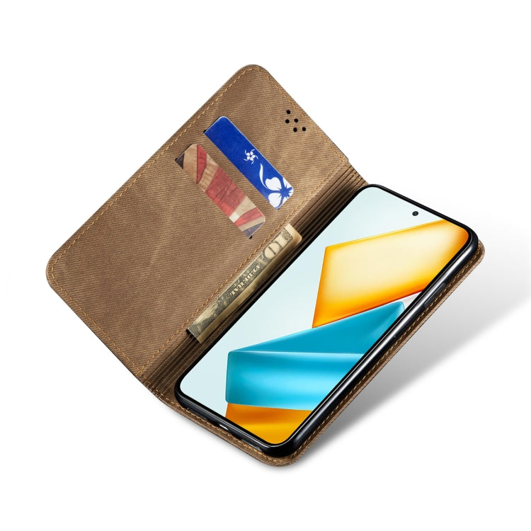 For Honor X8b 4G Global Denim Texture Flip Leather Phone Case(Khaki) - Honor Cases by PMC TechLife | Online Shopping South Africa | PMC TechLife | Buy Now Pay Later Mobicred