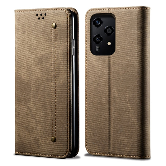 For Honor 200 Lite Global Denim Texture Flip Leather Phone Case(Khaki) - Honor Cases by PMC Jewellery | Online Shopping South Africa | PMC Jewellery | Buy Now Pay Later Mobicred