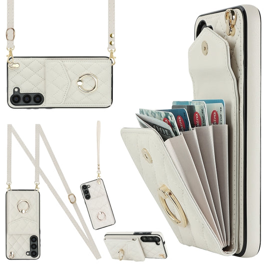 For Samsung Galaxy S24+ 5G Rhombic Texture Card Bag Phone Case with Long Lanyard(White) - Galaxy S24+ 5G Cases by PMC Jewellery | Online Shopping South Africa | PMC Jewellery | Buy Now Pay Later Mobicred