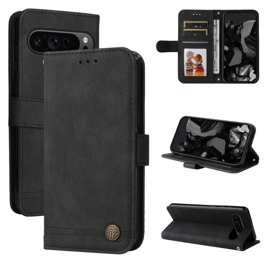 For Google Pixel 9 Pro Skin Feel Life Tree Metal Button Leather Phone Case(Black) - Google Cases by PMC Jewellery | Online Shopping South Africa | PMC Jewellery | Buy Now Pay Later Mobicred