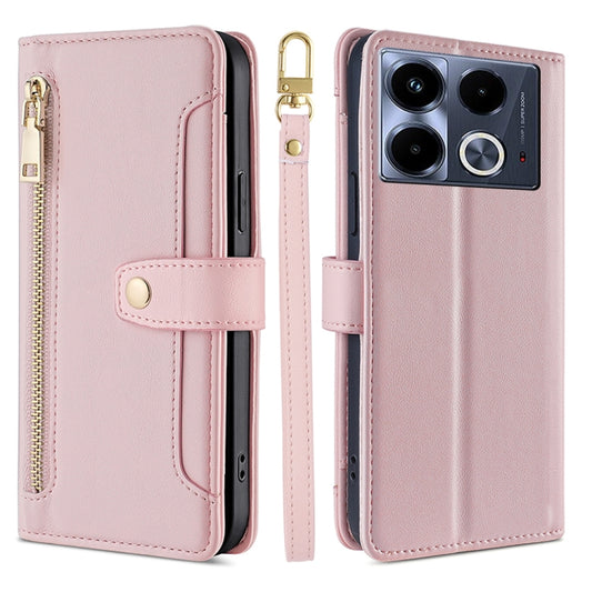 For Infinix Note 40 4G Sheep Texture Cross-body Zipper Wallet Leather Phone Case(Pink) - Infinix Cases by PMC Jewellery | Online Shopping South Africa | PMC Jewellery | Buy Now Pay Later Mobicred