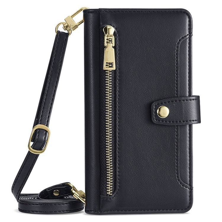 For Realme 12 5G Sheep Texture Cross-body Zipper Wallet Leather Phone Case(Black) - Realme Cases by PMC Jewellery | Online Shopping South Africa | PMC Jewellery | Buy Now Pay Later Mobicred
