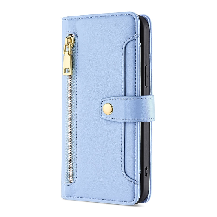 For Sharp Aquos R8 SH-52D Sheep Texture Cross-body Zipper Wallet Leather Phone Case(Blue) - More Brand by PMC TechLife | Online Shopping South Africa | PMC TechLife | Buy Now Pay Later Mobicred