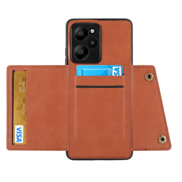 For Xiaomi Redmi Note 12R /Redmi 12 5G Double Buckle Card Slots Magnetic Phone Case(Brown) - Xiaomi Cases by PMC Jewellery | Online Shopping South Africa | PMC Jewellery | Buy Now Pay Later Mobicred