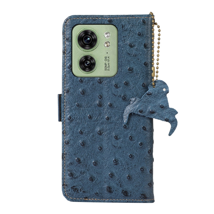 For Motorola Edge 40 Ostrich Pattern Genuine Leather RFID Phone Case(Blue) - free shipping - PMC TechLife - Order now!