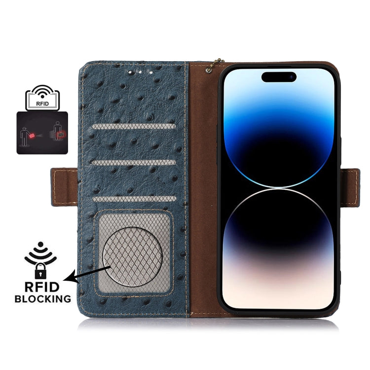 For Motorola Edge 40 Ostrich Pattern Genuine Leather RFID Phone Case(Blue) - free shipping - PMC TechLife - Order now!
