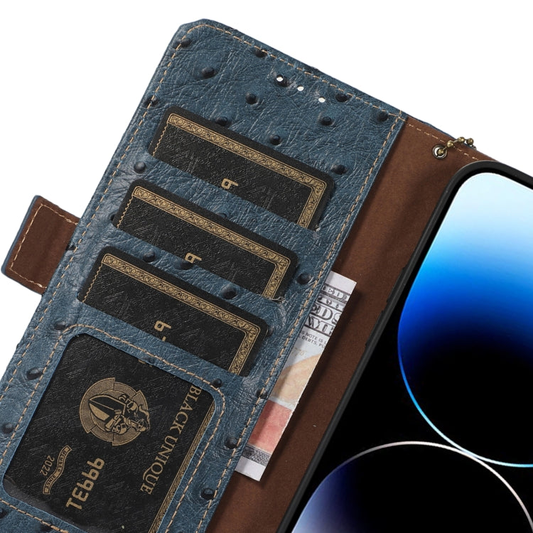 For Motorola Edge 40 Ostrich Pattern Genuine Leather RFID Phone Case(Blue) - free shipping - PMC TechLife - Order now!
