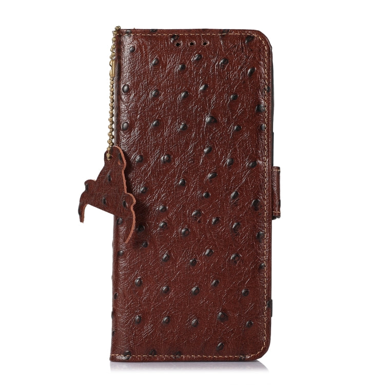 For OnePlus 12 Ostrich Pattern Genuine Leather RFID Phone Case(Coffee) - OnePlus Cases by PMC TechLife | Online Shopping South Africa | PMC TechLife | Buy Now Pay Later Mobicred