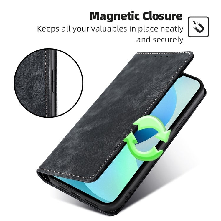 For Tecno Pova 6 5G RFID Anti-theft Brush Magnetic Leather Phone Case(Black) - Tecno Cases by PMC Jewellery | Online Shopping South Africa | PMC Jewellery | Buy Now Pay Later Mobicred