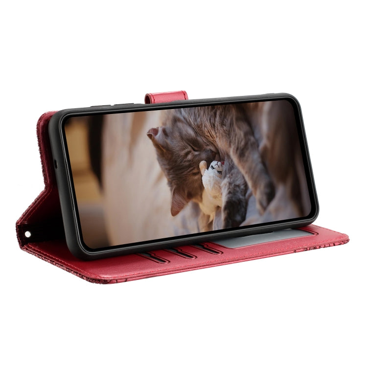 For iPhone 16 Pro Max Cat Embossing Pattern Leather Phone Case with Lanyard(Red) - iPhone 16 Pro Max Cases by PMC TechLife | Online Shopping South Africa | PMC TechLife | Buy Now Pay Later Mobicred