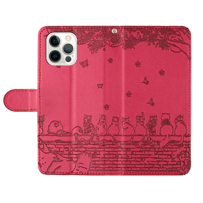 For iPhone 16 Pro Cat Embossing Pattern Leather Phone Case with Lanyard(Red) - iPhone 16 Pro Cases by PMC Jewellery | Online Shopping South Africa | PMC Jewellery | Buy Now Pay Later Mobicred