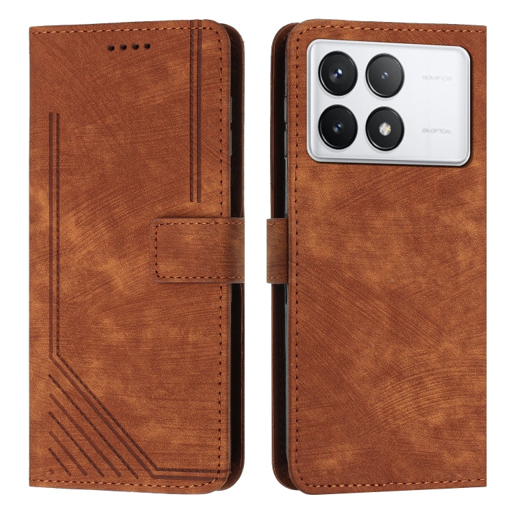 For Xiaomi Redmi K70 / K70 Pro Skin Feel Stripe Pattern Leather Phone Case with Long Lanyard(Brown) - K70 Pro Cases by PMC Jewellery | Online Shopping South Africa | PMC Jewellery | Buy Now Pay Later Mobicred