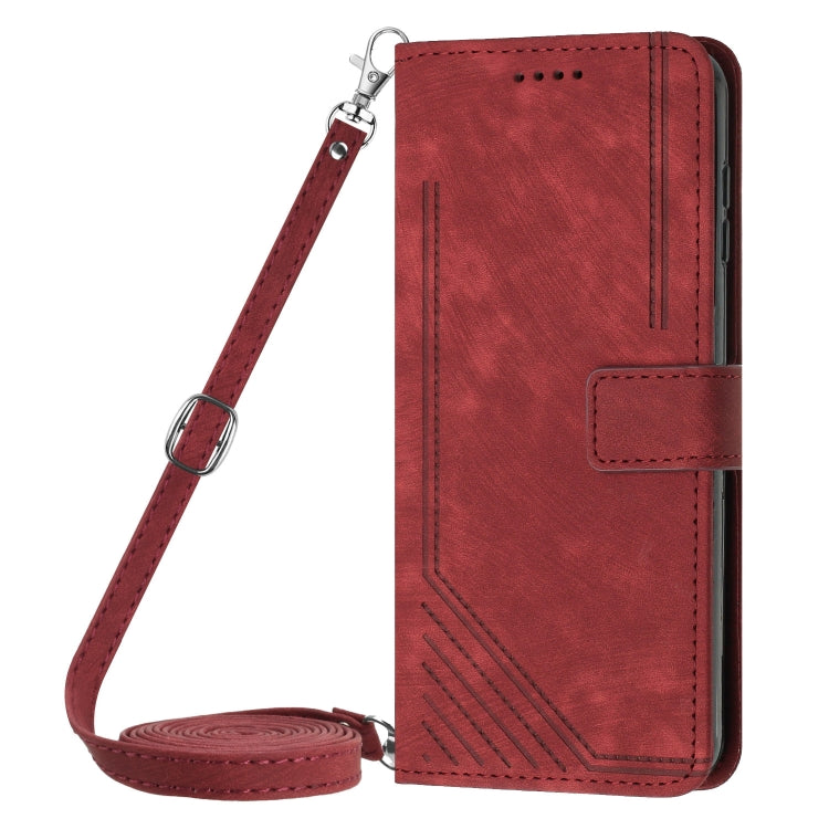 For Infinix Zero 30 4G Skin Feel Stripe Pattern Leather Phone Case with Lanyard(Red) - Infinix Cases by PMC TechLife | Online Shopping South Africa | PMC TechLife | Buy Now Pay Later Mobicred
