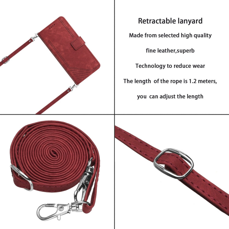 For Infinix Hot 40 / 40 Pro Skin Feel Stripe Pattern Leather Phone Case with Lanyard(Red) - Infinix Cases by PMC TechLife | Online Shopping South Africa | PMC TechLife | Buy Now Pay Later Mobicred