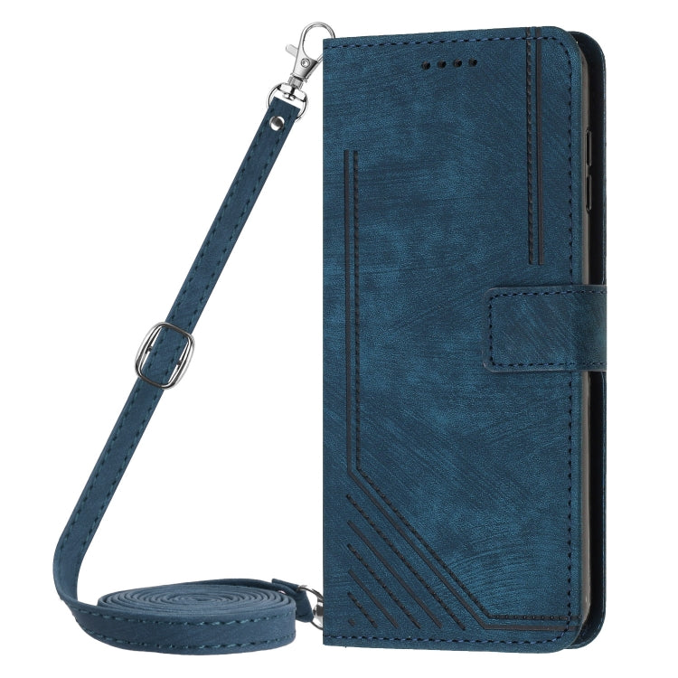 For Infinix Hot 40 / 40 Pro Skin Feel Stripe Pattern Leather Phone Case with Lanyard(Blue) - Infinix Cases by PMC Jewellery | Online Shopping South Africa | PMC Jewellery | Buy Now Pay Later Mobicred