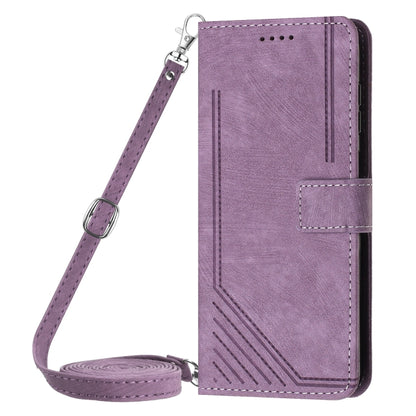 For Infinix Hot 40 / 40 Pro Skin Feel Stripe Pattern Leather Phone Case with Lanyard(Purple) - Infinix Cases by PMC Jewellery | Online Shopping South Africa | PMC Jewellery | Buy Now Pay Later Mobicred