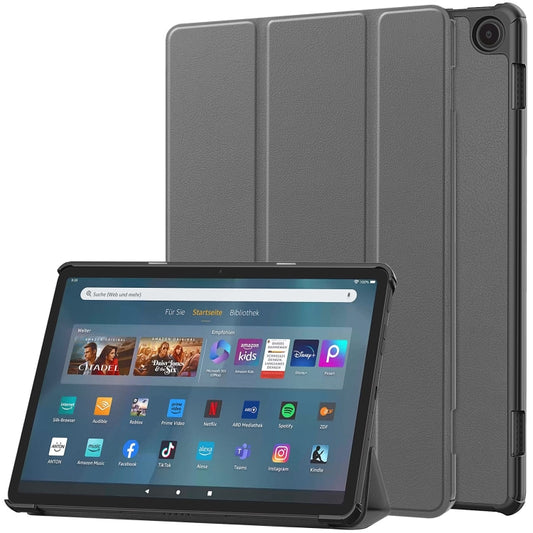 For  Amazon Fire Max 11 Custer Pure Color 3-Fold Holder Smart Leather Tablet Case(Grey) - Amazon by PMC Jewellery | Online Shopping South Africa | PMC Jewellery