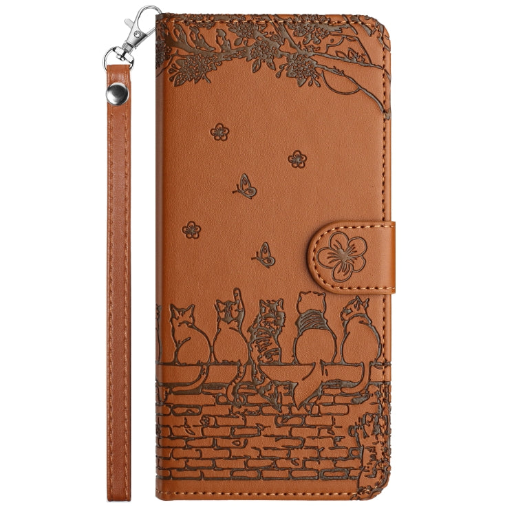 For Xiaomi Redmi Note 12 4G Global Cat Embossing Pattern Leather Phone Case with Lanyard(Brown) - Xiaomi Cases by PMC TechLife | Online Shopping South Africa | PMC TechLife | Buy Now Pay Later Mobicred