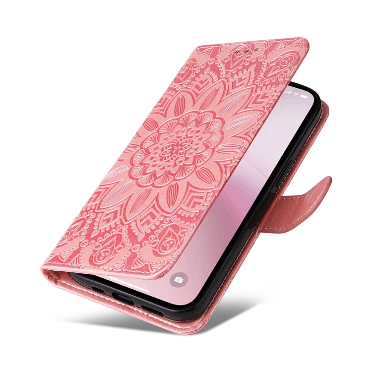 For iPhone 16e Embossed Sunflower Leather Phone Case(Pink) - iPhone 16e Cases by PMC TechLife | Online Shopping South Africa | PMC TechLife | Buy Now Pay Later Mobicred