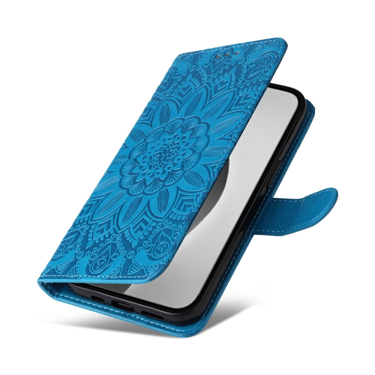 For iPhone 16 Pro Max Embossed Sunflower Leather Phone Case(Blue) - iPhone 16 Pro Max Cases by PMC Jewellery | Online Shopping South Africa | PMC Jewellery | Buy Now Pay Later Mobicred