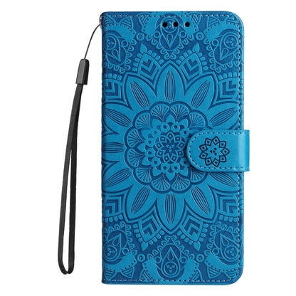 For iPhone 16 Embossed Sunflower Leather Phone Case(Blue) - iPhone 16 Cases by PMC Jewellery | Online Shopping South Africa | PMC Jewellery | Buy Now Pay Later Mobicred