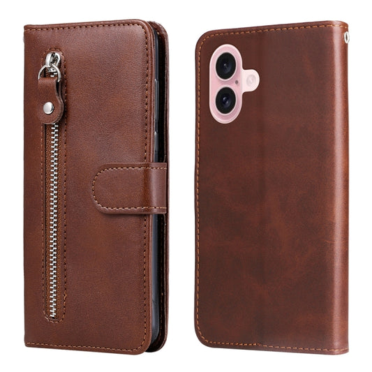 For iPhone 16 Fashion Calf Texture Zipper Leather Phone Case(Brown) - iPhone 16 Cases by PMC Jewellery | Online Shopping South Africa | PMC Jewellery | Buy Now Pay Later Mobicred