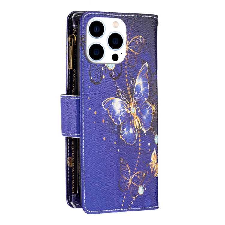 For iPhone 16 Pro Colored Drawing Pattern Zipper Phone Leather Case(Purple Butterfly) - iPhone 16 Pro Cases by PMC TechLife | Online Shopping South Africa | PMC TechLife | Buy Now Pay Later Mobicred