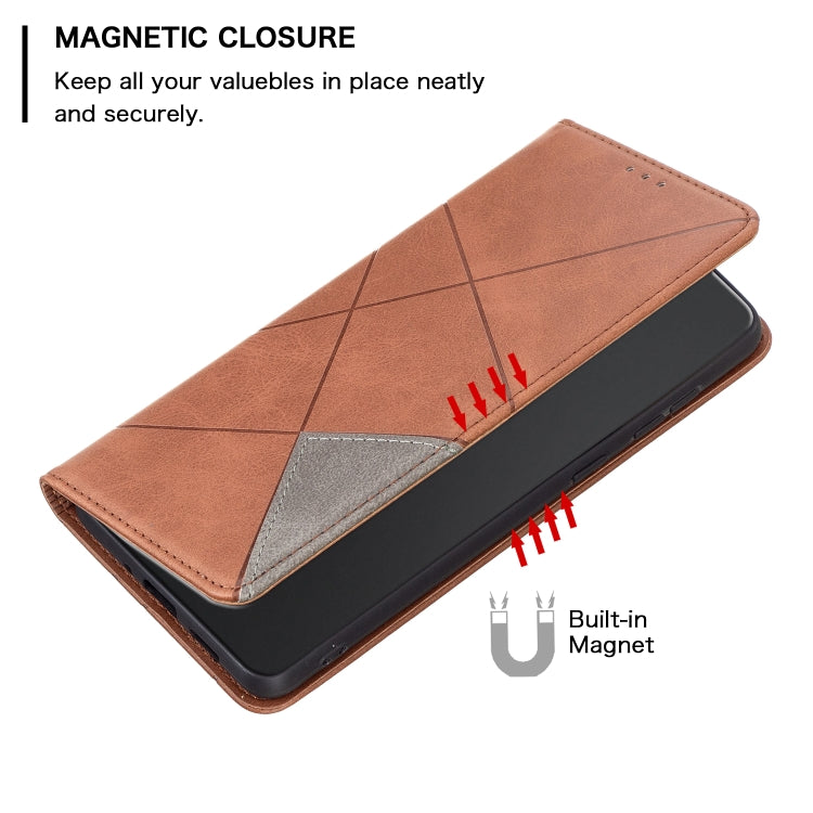 For iPhone 16 Plus Rhombus Texture Magnetic Leather Phone Case(Brown) - iPhone 16 Plus Cases by PMC TechLife | Online Shopping South Africa | PMC TechLife | Buy Now Pay Later Mobicred