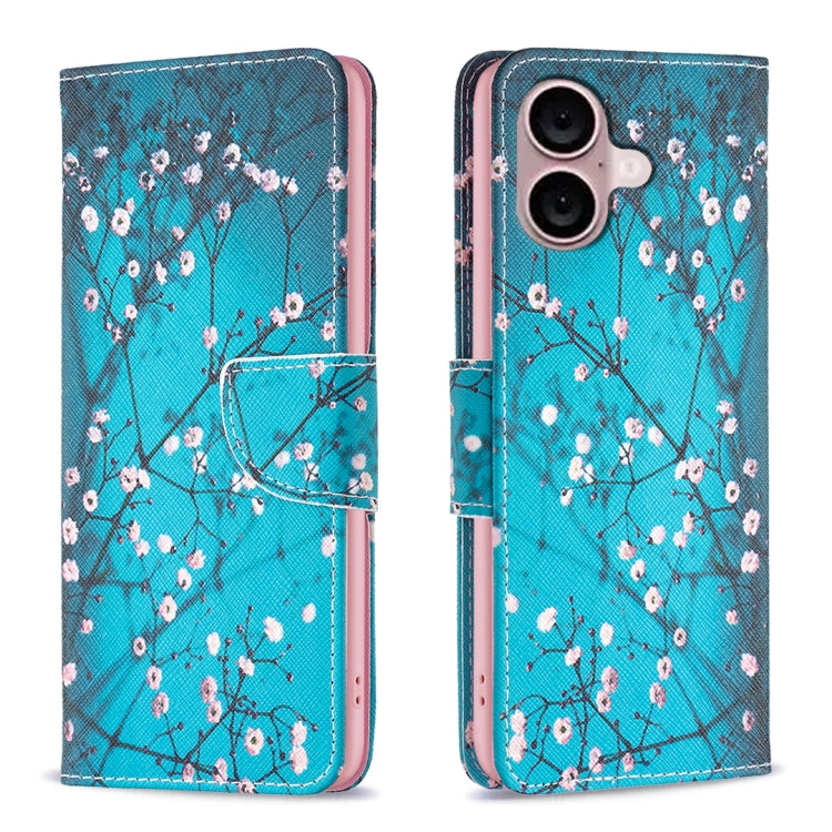 For iPhone 16 Colored Drawing Pattern Leather Phone Case(Plum Blossom) - iPhone 16 Cases by PMC Jewellery | Online Shopping South Africa | PMC Jewellery | Buy Now Pay Later Mobicred